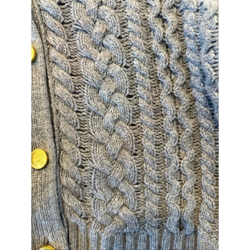 J.Crew grey ruffle neck cableknit cardigan sweater wool blend large - Picture 6 of 13